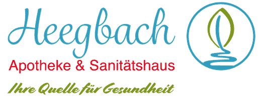 Logo der Heegbach Apotheke und des Sanitätshauses mit dem Zusatz Ihre Quelle für Gesundheit